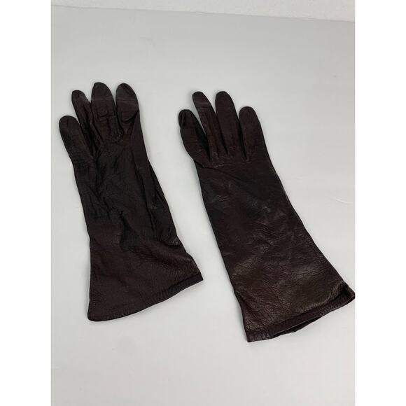 Leather Gloves Womens Size Small Dark Brown Insulated Long Winter Gloves - Picture 4 of 9